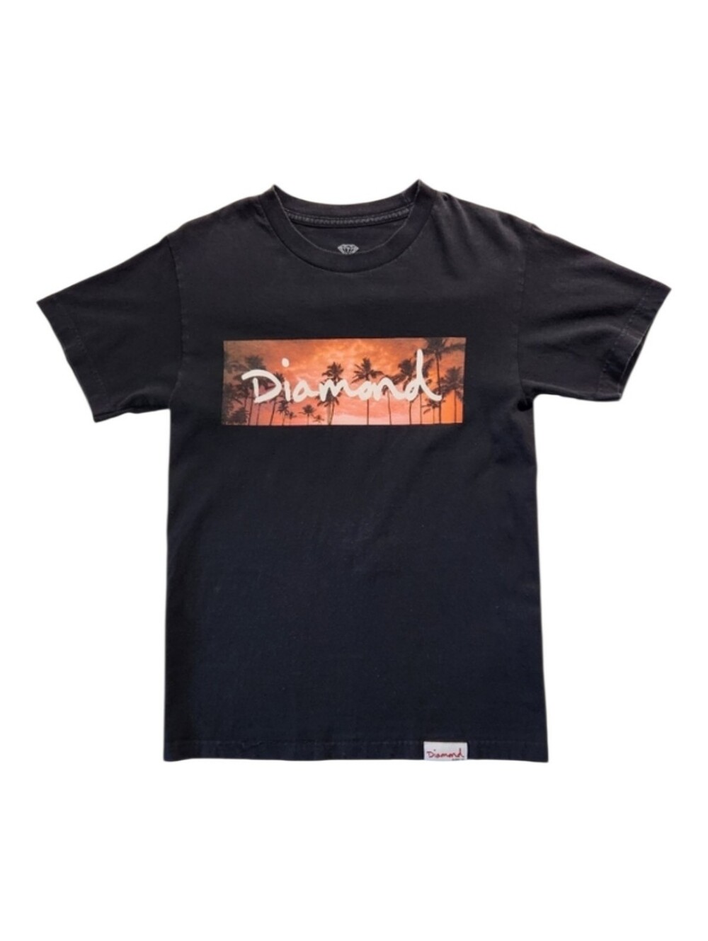 DIAMOND SUPPLY CO Sunset Palm Tree Retro Graphic Tee Small Black T-Shirt Skate